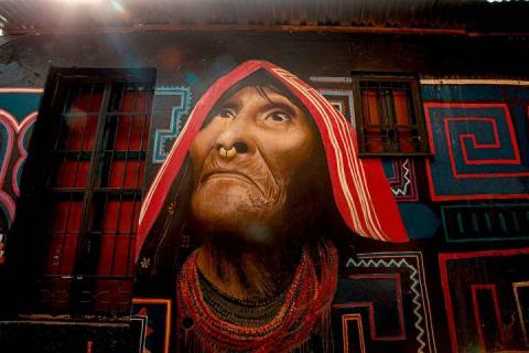 Indigenous woman depicted in one of the murals at Chorro de Quevedo in downtown Bogotá. Photo by Ricardo Báez, Bogotá Tourism Office.